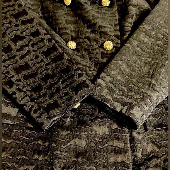 Vtg 60s Hess Apparel Glam Black Long retro trench with rhinestone buttons M - Picture 11 of 15